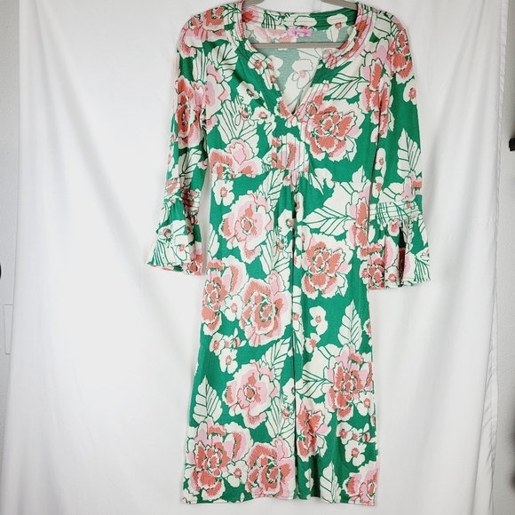 Lilly Pulitzer Twyla Take It Higher Silk Midi Dress Floral Green Pink Size Small - Picture 1 of 11